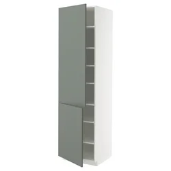 METOD Visoki element s policama/2 vrata, bela/Nickebo mat sivozelena, 60x60x220 cm