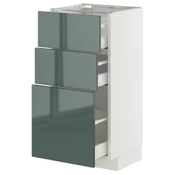 METOD / MAXIMERA Podni element s 3 fioke, bela/Kallarp tamna sivozelena visokog sjaja, 40x37 cm