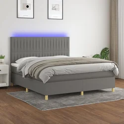 shumee Box spring postelja z vzmetnico LED temno siva 180x200 cm blago