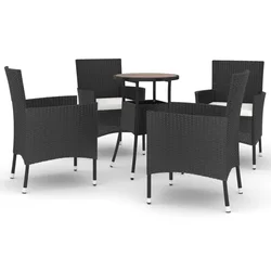 5-dijelni vrtni bistro set od poliratana s jastucima crni