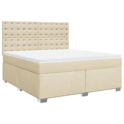 Vidaxl Box spring postelja z vzmetnico krem 180x200 cm blago
