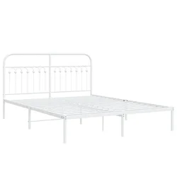 Vidaxl Kovinski posteljni okvir z vzglavjem bel 150x200 cm