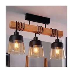 Brilagi - Plafonski luster WOOD GLASS 3xE27/60W/230V borovina/crna/zadimljeno-braon