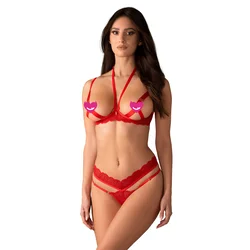Obsessive Cupide Desir 2-pcs Crotchless Set Red XXL/XXXL