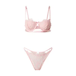 Trendyol Dusty Rose Lace Ribbon/Bow Rope Suspender Underwire Coverless Knitted Underwear Set