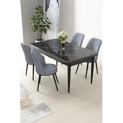 Hanah Home Set Trpezarijski sto i 4 stolice Nil, Sivo-crni