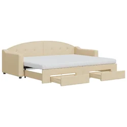 Vidaxl Izvlečna dnevna postelja s predali krem 80x200 cm blago