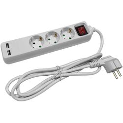 ENTAC Produžni kabl sa prekidačem trostruki 1,5m 2 USB beli