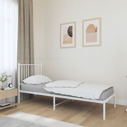 VIDAXL kovinski posteljni okvir z vzglavjem, bel, 75x190 cm