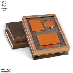 Princ Leather Ženski poklon set, Futrola za kartice novčanik i ogledalce, Narandžasti