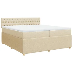 Vidaxl Box spring postelja z vzmetnico krem 200x200 cm blago