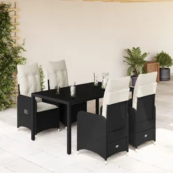 5-dijelni vrtni bistro set od poliratana s jastucima crni
