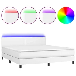 Vidaxl Box spring postelja z vzmetnico LED bela 180x200cm umetno usnje