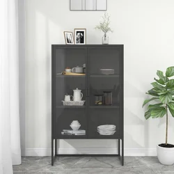 Visoka komoda antracit 80x35x135 cm od čelika i kaljenog stakla