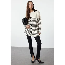 Trendyol Black Striped Bow Detailed Knitwear Sweater