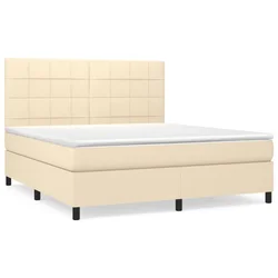 Vidaxl Box spring postelja z vzmetnico krem 180x200 cm blago