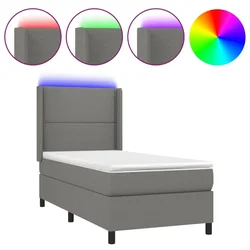 Vidaxl Box spring postelja z vzmetnico LED temno siva 100x200 cm blago