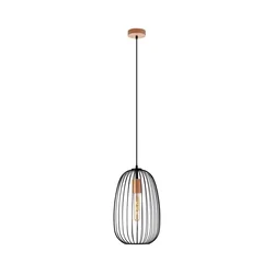 Luster na sajli OVELLA 1xE27/15W/230V, prečnik 25 cm, crna/borovina