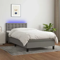 Box spring postelja z vzmetnico LED temno siva 80x200 cm blago