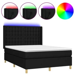 Vidaxl Box spring postelja z vzmetnico LED črna 140x190 cm blago
