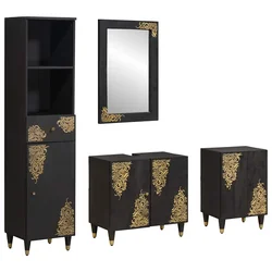 Set ormarića za kupaonicu Zidne 4 pcs Crna Čvrsto drvo manga