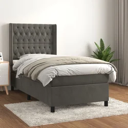 vidaXL Box spring postelja z vzmetnico temno siv 90x190 cm žamet