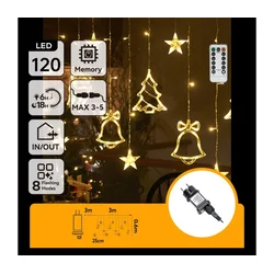 Aigostar - LED spoljni božićni lanac 120xLED/6W/230V/8 funkcija 3x0,6m IP44 topla bela+daljinski upravljač