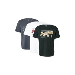 JACK & JONES Majica siva / temno zelena / bela