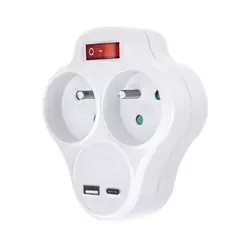 Solight P99USBC-PD20 - višestruka utičnica sa USB-A i USB-C punjačem i prekidačem 2x10A, bela