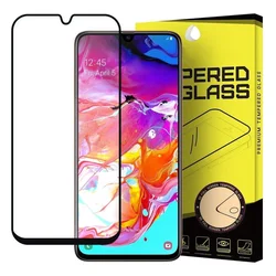 Kaljeno staklo, potpuno ljepilo zaštitnik zaslona s kućištem u okviru za Samsung Galaxy A70 crno