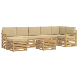 Set vanjskih sofa 7 pcs Bijela i Bež 59 x 59 x 37 cm Poliester