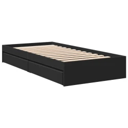Vidaxl Posteljni okvir s predali črn 100x200 cm inženirski les