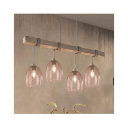 Brilagi - Luster na sajli WOOD GLASS 4xE27/60W/230V borovina/siva/zadimljeno bež