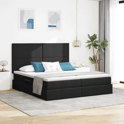 Krevet s LED trakama s uzglavljem Crna 200 x 200 cm tkanina
