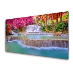 tulup.si Steklena slika Slap narava 140x70 cm 2 obešalnika