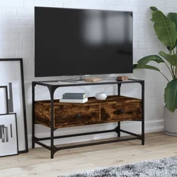 TV ormarić sa staklenom površinom boja hrasta 80x35x51cm drveni