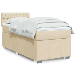 vidaXL Box spring postelja z vzmetnico krem 90x200 cm blago