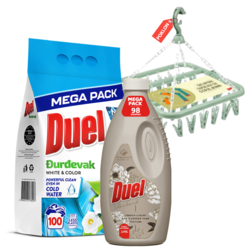 Duel Đurđevak Praškasti deterdžent 9kg + Duel Omekšivač Like a diamond 2.45l + Poklon sušilica za veš