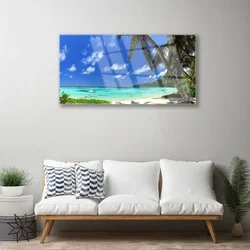 tulup.si Slika na akrilnem steklu Palm tree morje landscape 100x50 cm 4 obešalnika