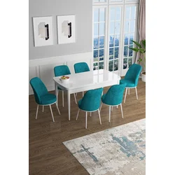 Hanah Home Set Trpezarijski sto i 6 stolica Han, Tirkizno-beli