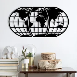 Opviq Zidna dekoracija World Map 11, 116x58 cm, 1.2mm, Crna