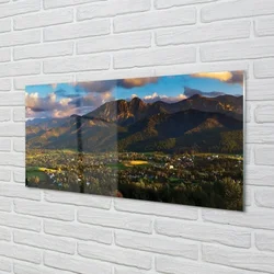 tulup.si Steklena slika Mountain sunset 120x60 cm 4 obešalnika