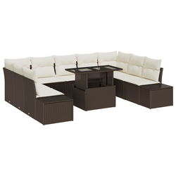 vidaXL vidaXL Vrtna garnitura Set 10 Rjava, Bež Ratan, Blago, Jeklo, (22065268)