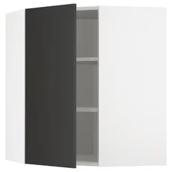 METOD Ugaoni zidni element s policama, bela/Nickebo boja antracita, mat, 68x80 cm