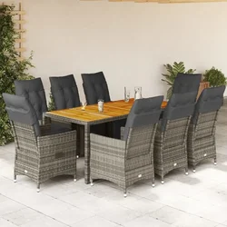 9-dijelni vrtni bistro set od poliratana s jastucima sivi