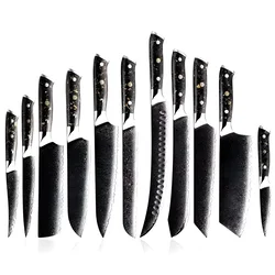 Set damašćanskih kuhinjskih noževa WA-35136 - Crna / Zlatna / 11 kom KP35136