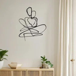 WallXpert metalni zidni ukras DCV-1039-MT, linijska figura u sedećem položaju, 50 x 40 cm, crni