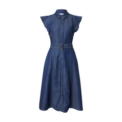 TOMMY HILFIGER Dolga srajca Fit And Flare Midi  moder denim