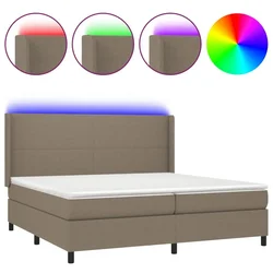 Vidaxl Box spring postelja z vzmetnico LED taupe 200x200 cm blago