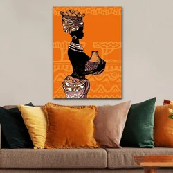 WallXpert slika na platnu 146452781_70100, afrička žena sa ćupom na narandžastoj pozadini, 70 x 100 cm